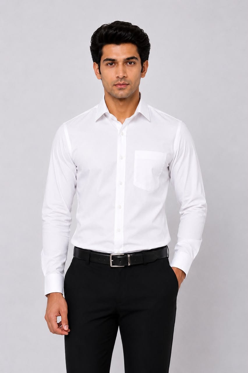 Men’s White Calico Cotton Full Sleeve Formal Shirt - View 1